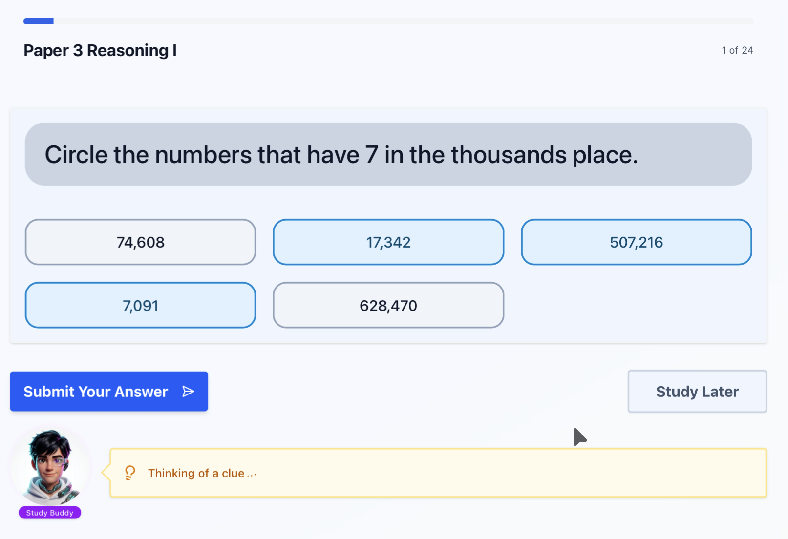 Screenshot of a yearsixlearning SAT mock exam question