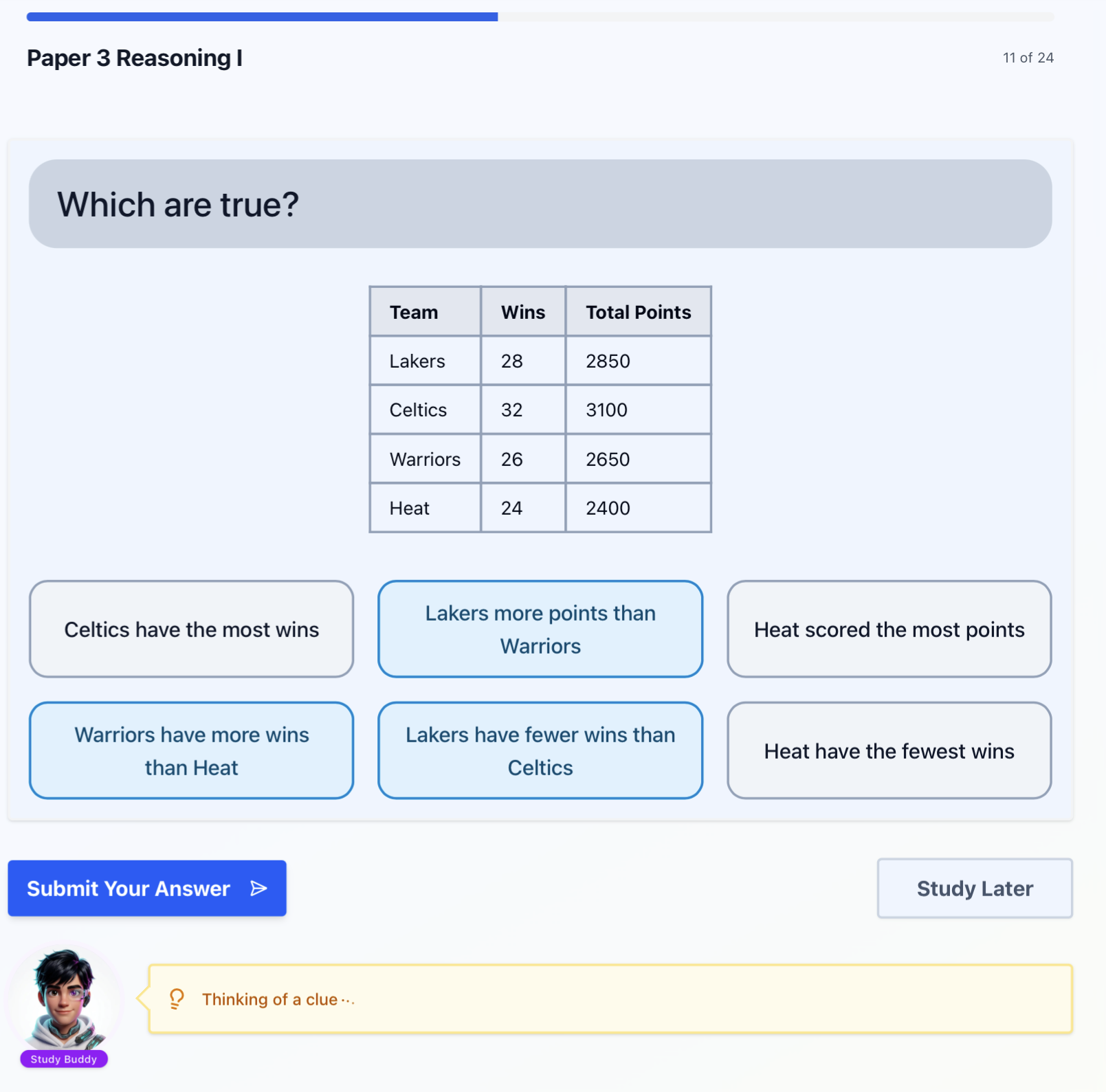 Screenshot of a yearsixlearning SAT mock exam question